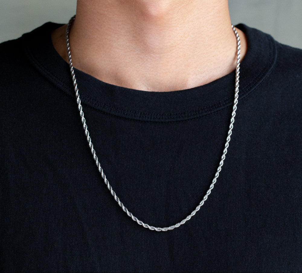 3mm Rope Micro Chain Necklace in White Gold