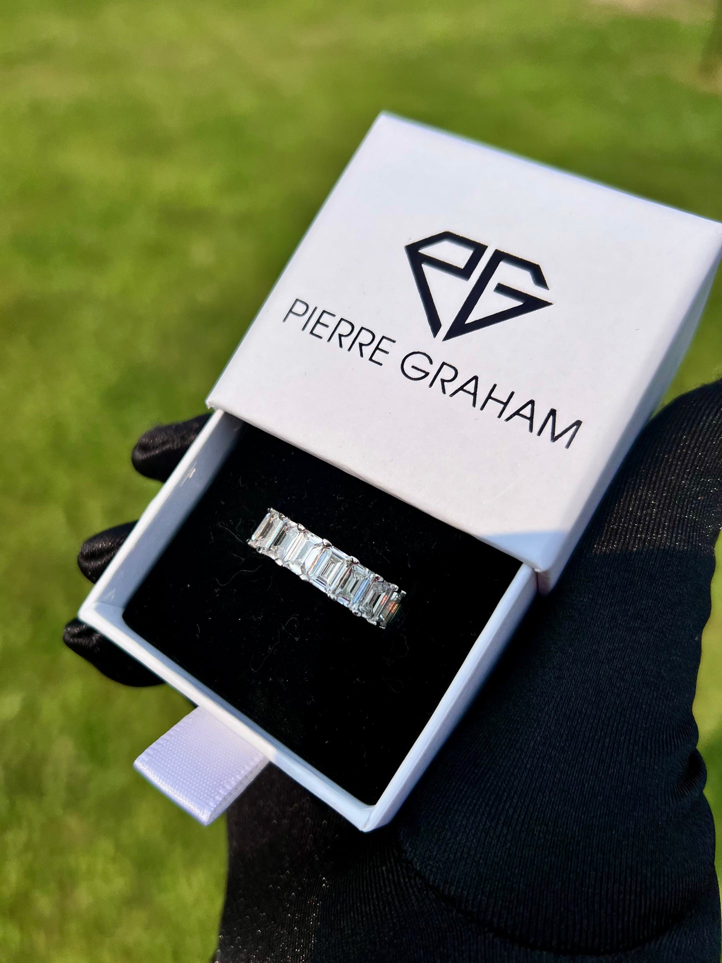 Jemma Emerald Cut CZ Eternity Band in Silver