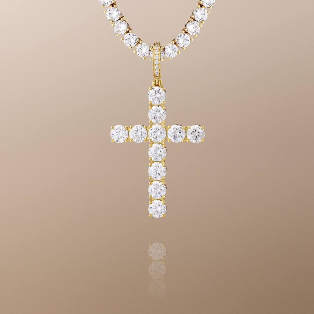 Classic Cross Tennis Pendant in 14K Gold