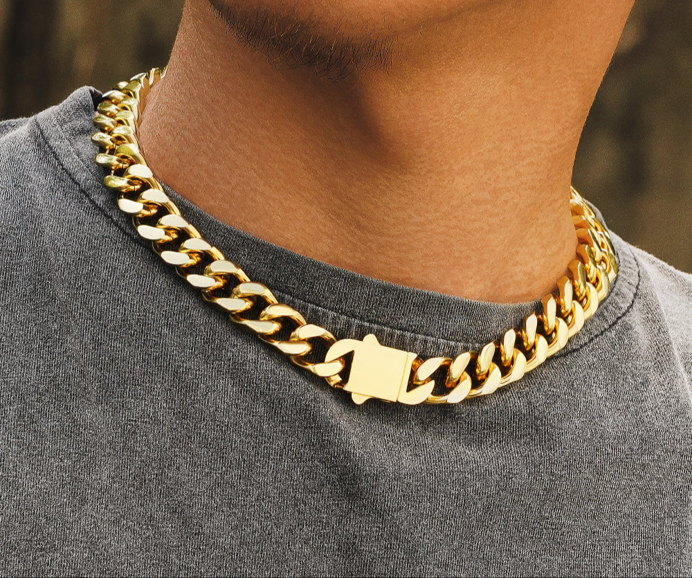 12mm Curb Link Cuban Chain Necklace in 18K Gold