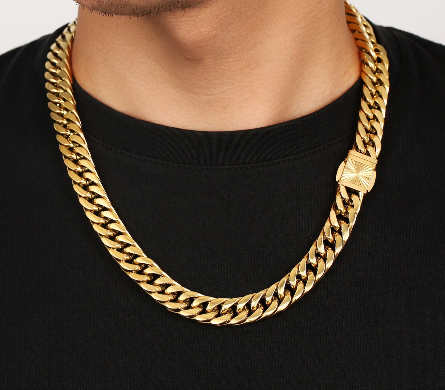12mm Miami Cuban Link Chain Necklace in 18K Gold