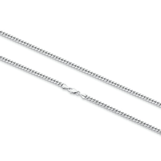 3mm Miami Micro Cuban Chain Necklace in White Gold