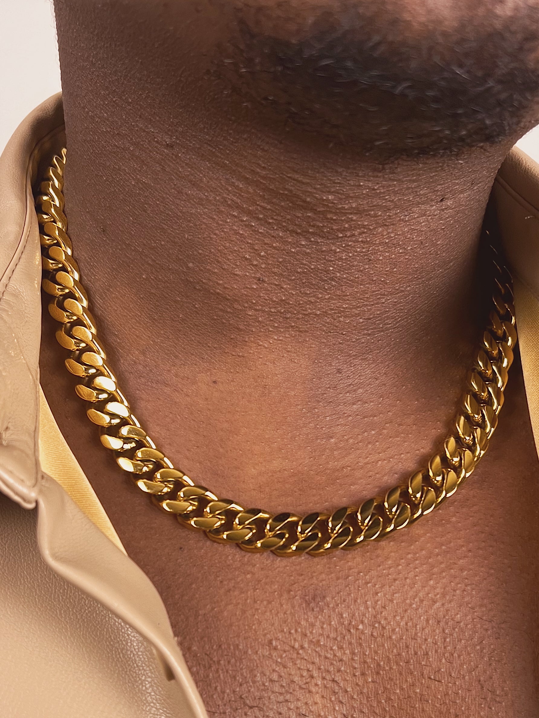 12mm Curb Link Cuban Chain Necklace in 18K Gold