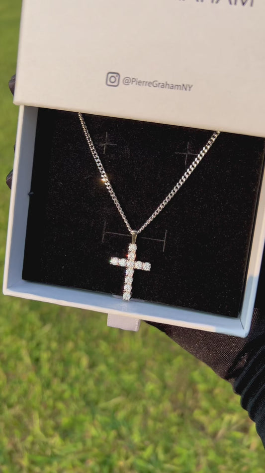 The Amin Moissanite Cross Pendant Chain Necklace in White Gold
