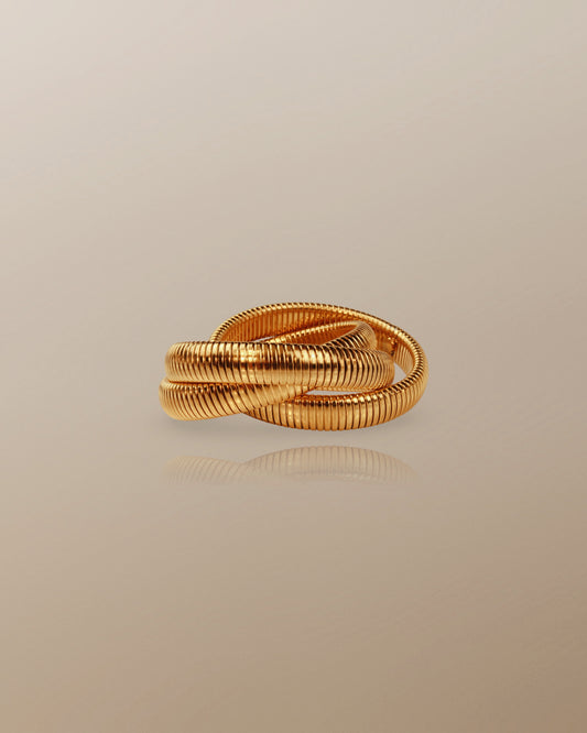 The Sanyu Bold Triple Layer Bangle in 18K Gold