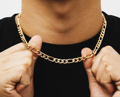 7mm Figaro Chain Necklace in 18K Gold