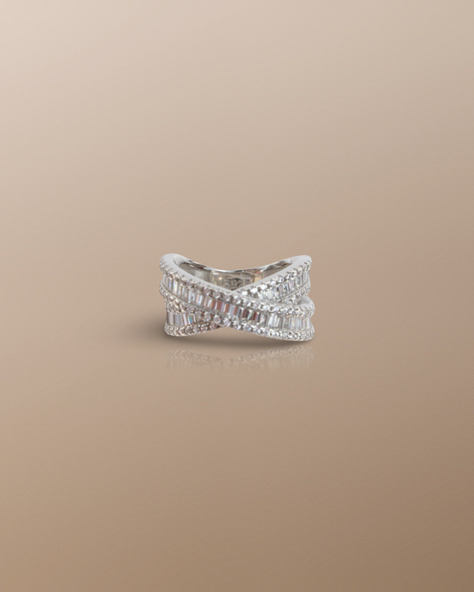 The Liora Crossover Baguette Ring in 925 Sterling Silver