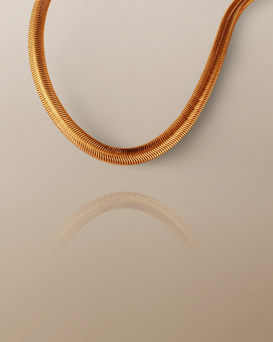 8mm Herringbone Snake Chain Necklace in 18K Gold