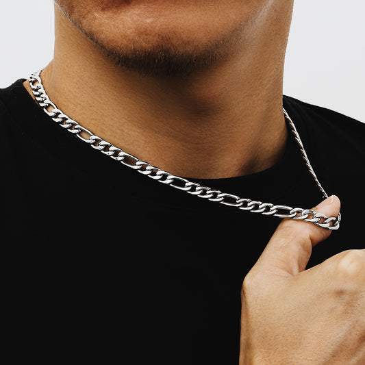 7mm Figaro Chain Necklace in Silver