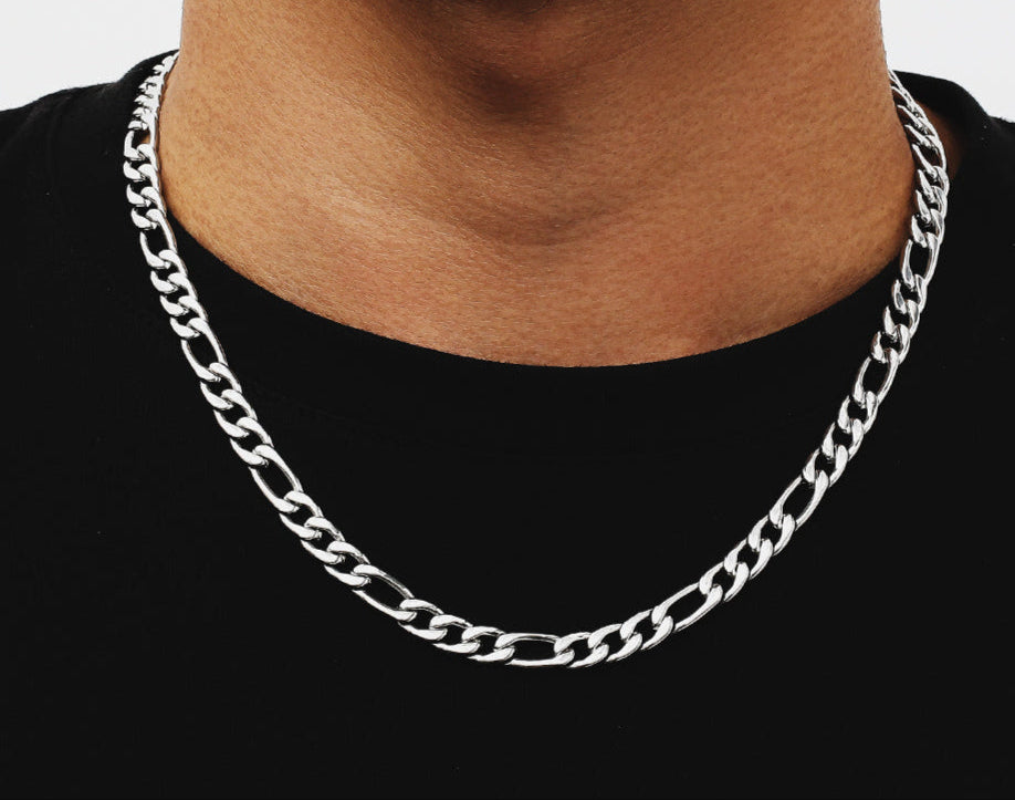 7mm Figaro Chain Necklace in Silver