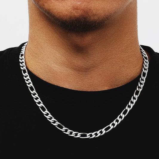 7mm Figaro Chain Necklace in Silver