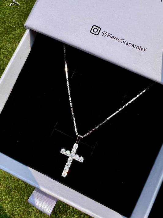The Celeste Moissanite Cross Pendant Necklace in White Gold