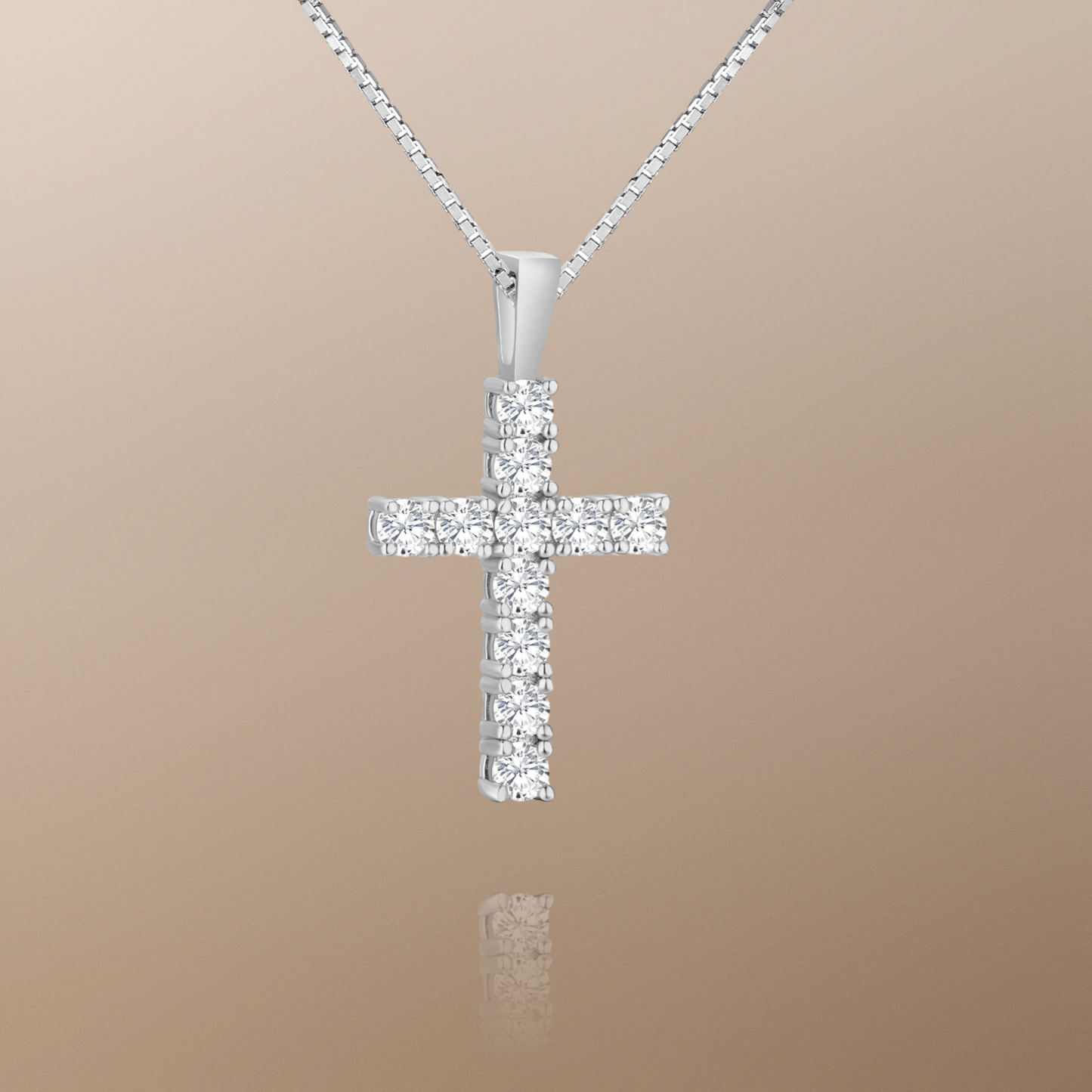 The Celeste Moissanite Cross Pendant Necklace in White Gold