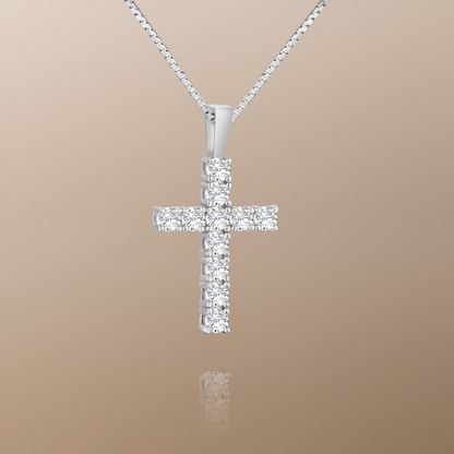 The Celeste Moissanite Cross Pendant Necklace in White Gold