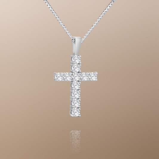 The Celeste Moissanite Cross Pendant Necklace in White Gold