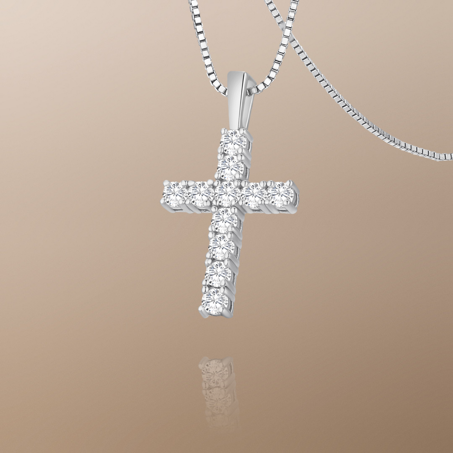 The Celeste Moissanite Cross Pendant Necklace in White Gold