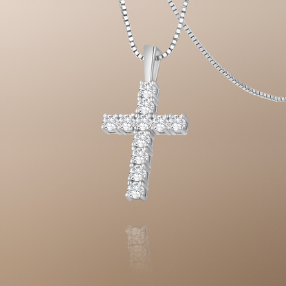 The Celeste Moissanite Cross Pendant Necklace in White Gold
