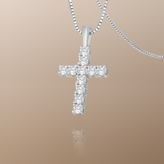 The Celeste Moissanite Cross Pendant Necklace in White Gold