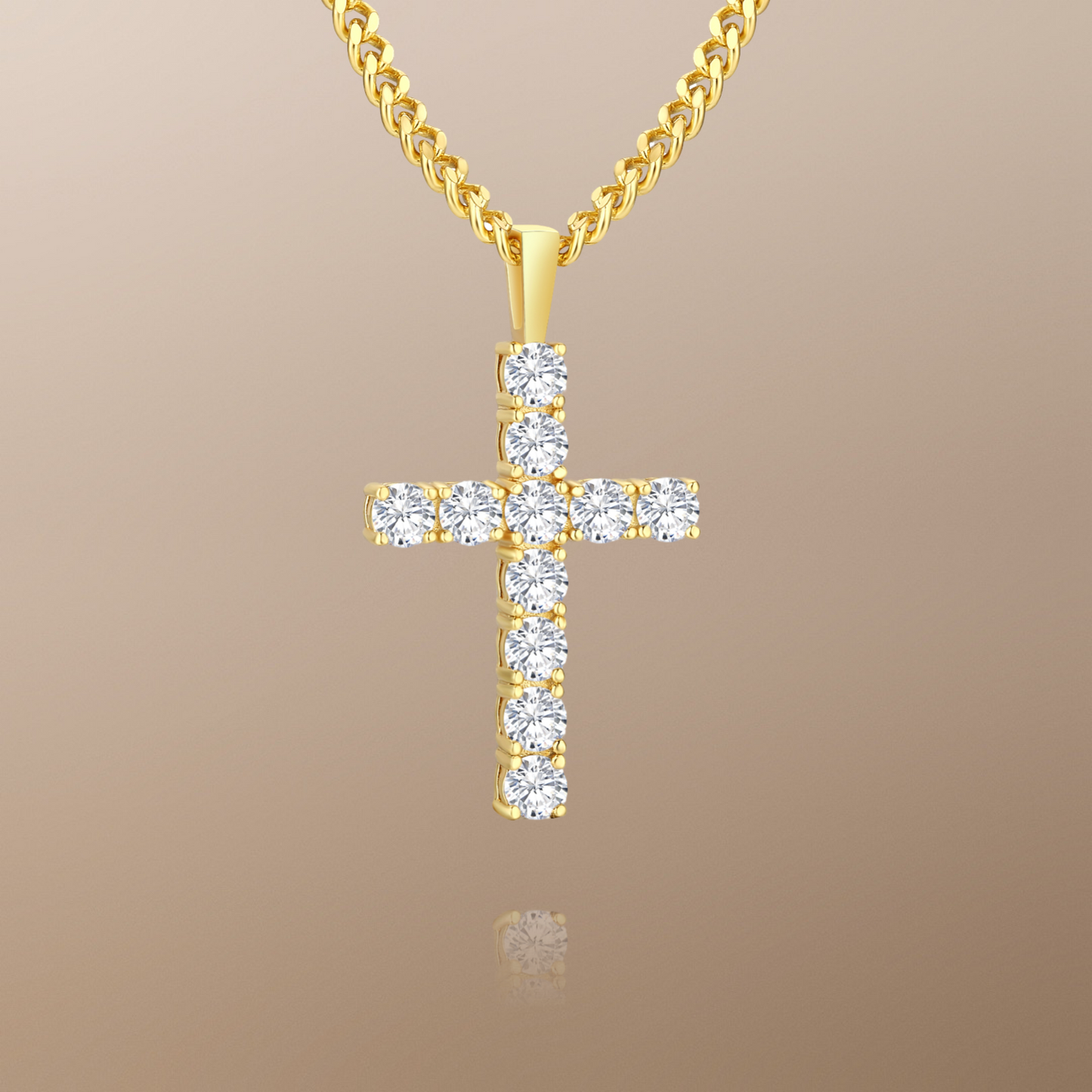 The Amin Moissanite Cross Pendant Chain Necklace in 14K Gold