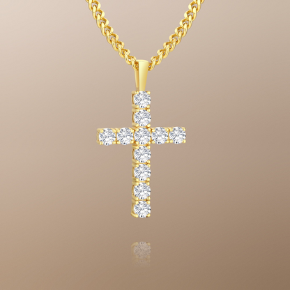 The Amin Moissanite Cross Pendant Chain Necklace in 14K Gold