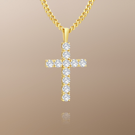 The Amin Moissanite Cross Pendant Chain Necklace in 14K Gold