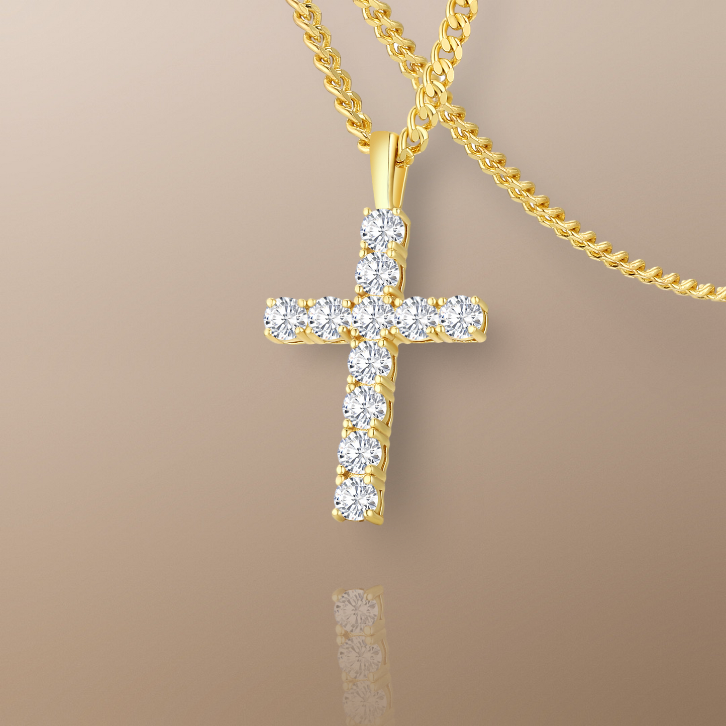 The Amin Moissanite Cross Pendant Chain Necklace in 14K Gold