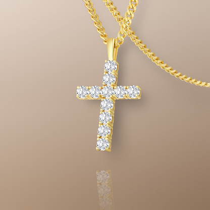 The Amin Moissanite Cross Pendant Chain Necklace in 14K Gold