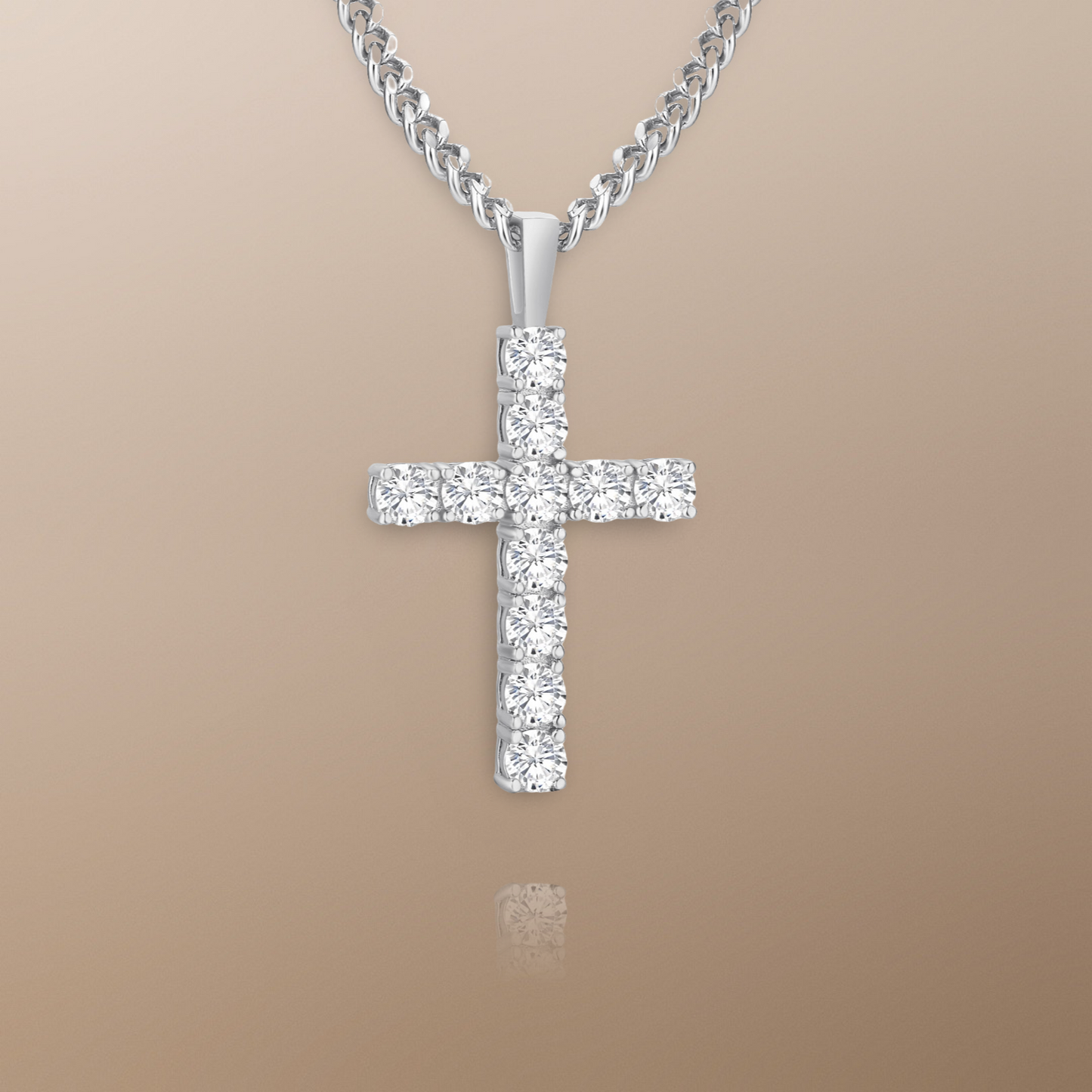 The Amin Moissanite Cross Pendant Chain Necklace in White Gold