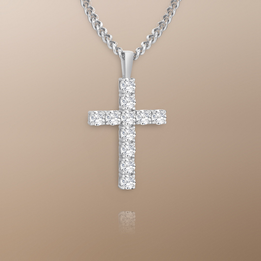 The Amin Moissanite Cross Pendant Chain Necklace in White Gold