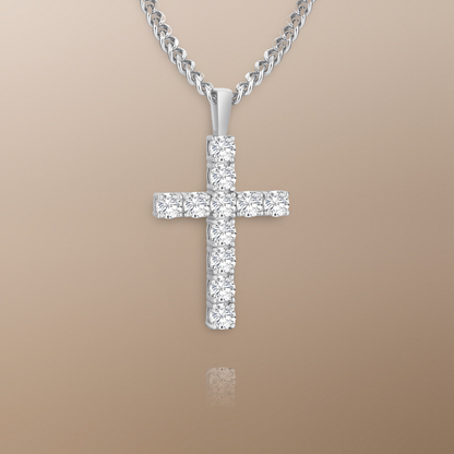 Moissanite Cross Pendant Chain Necklace in White Gold