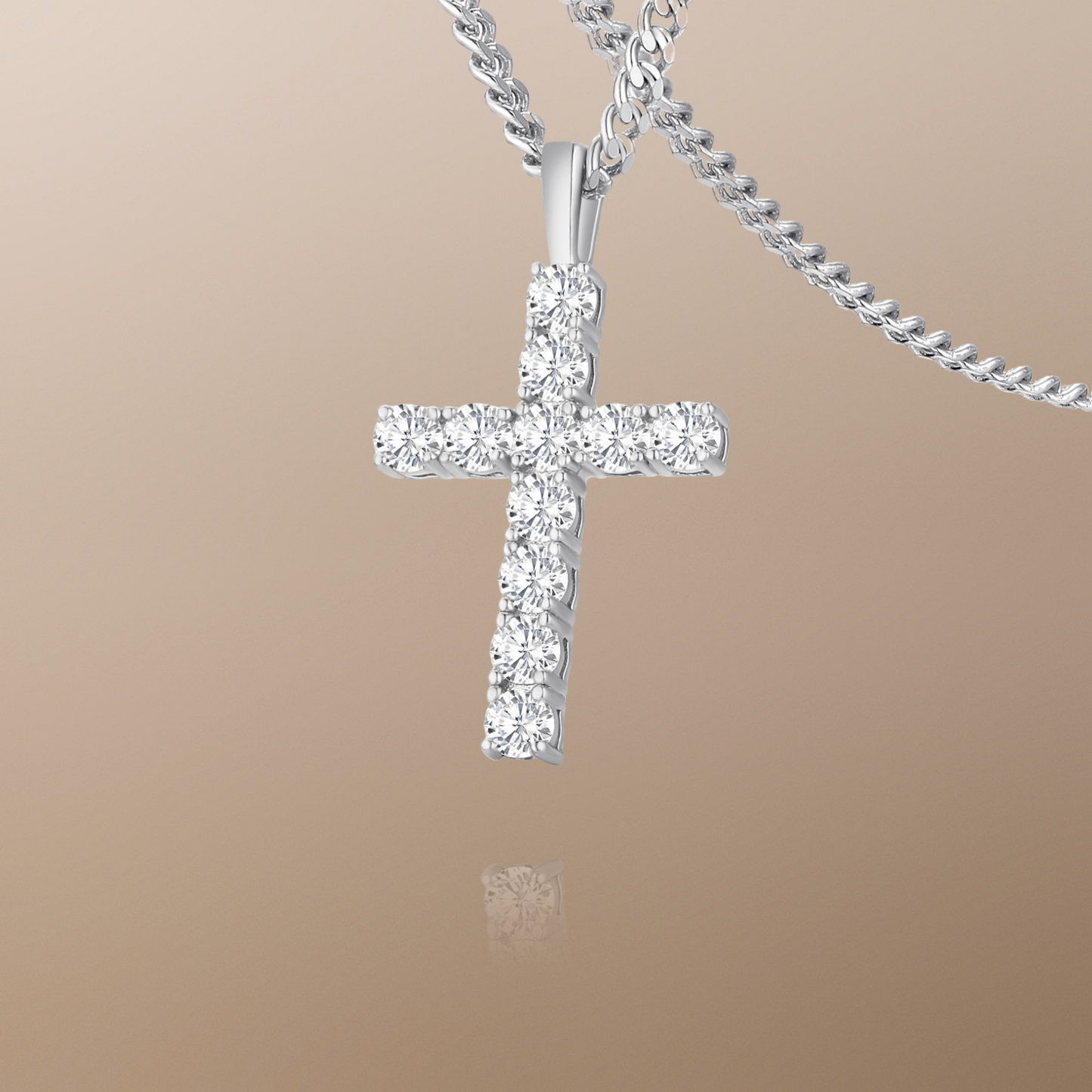 The Amin Moissanite Cross Pendant Chain Necklace in White Gold