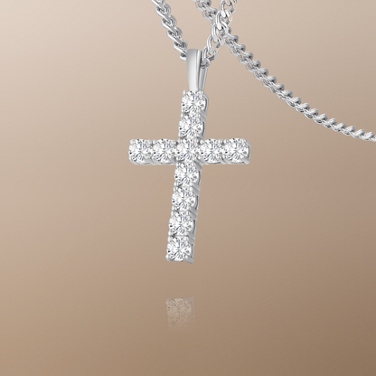 The Amin Moissanite Cross Pendant Chain Necklace in White Gold