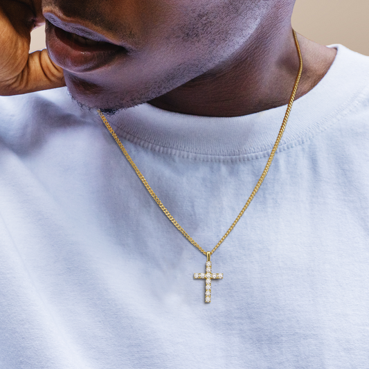 The Amin Moissanite Cross Pendant Chain Necklace in 14K Gold