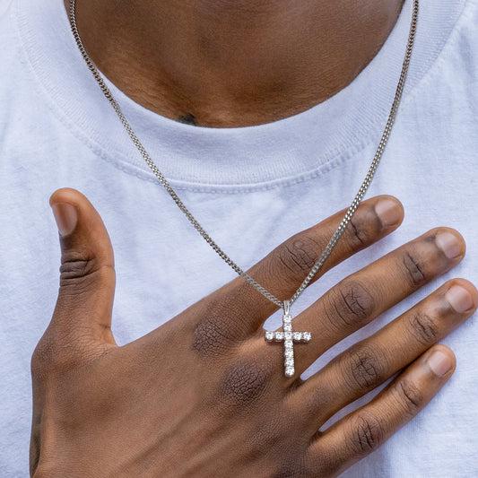 The Amin Moissanite Cross Pendant Chain Necklace in White Gold