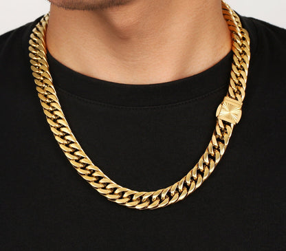 12mm Miami Cuban Link Chain Necklace in 18K Gold
