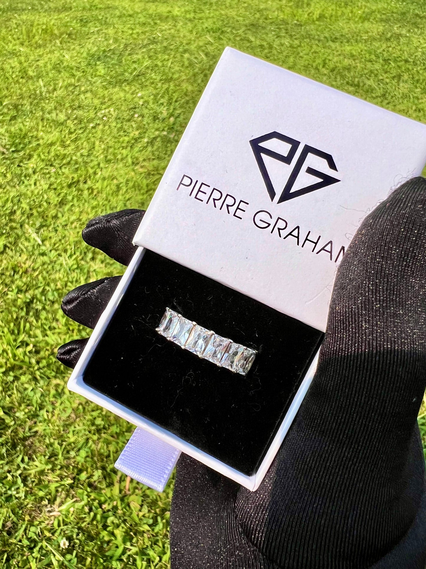 PG Radiant Emerald Cut CZ Eternity Band in Silver