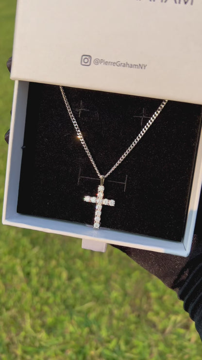 The Amin Moissanite Cross Pendant Chain Necklace in White Gold