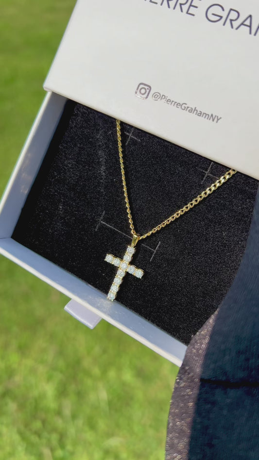 The Amin Moissanite Cross Pendant Chain Necklace in 14K Gold