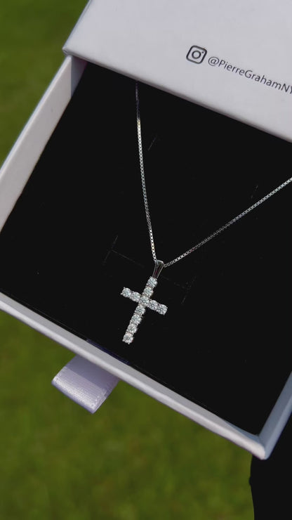 The Celeste Moissanite Cross Pendant Necklace in White Gold