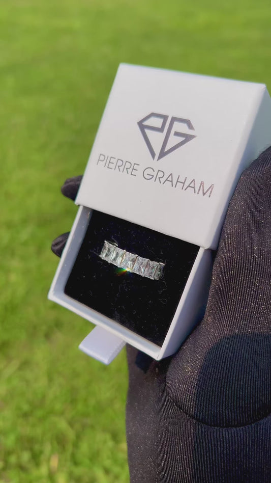 PG Radiant Emerald Cut CZ Eternity Band in Silver