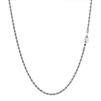 3mm Rope Micro Chain Necklace in White Gold