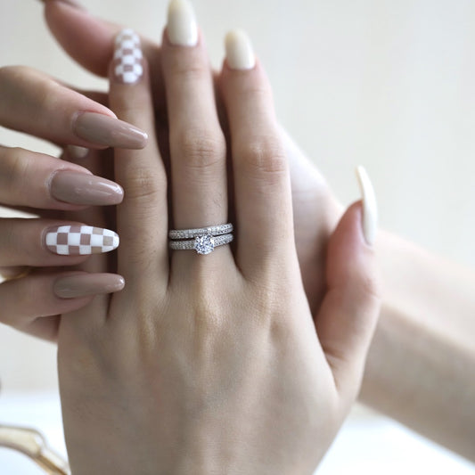The Adrianna | Round Cut Sterling Silver Engagement Ring Set